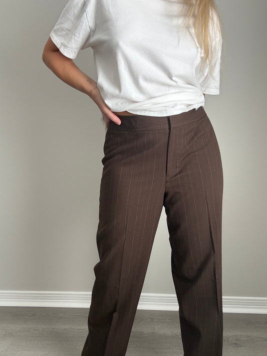 Brown Pin Stripe Trousers | 30" Waist