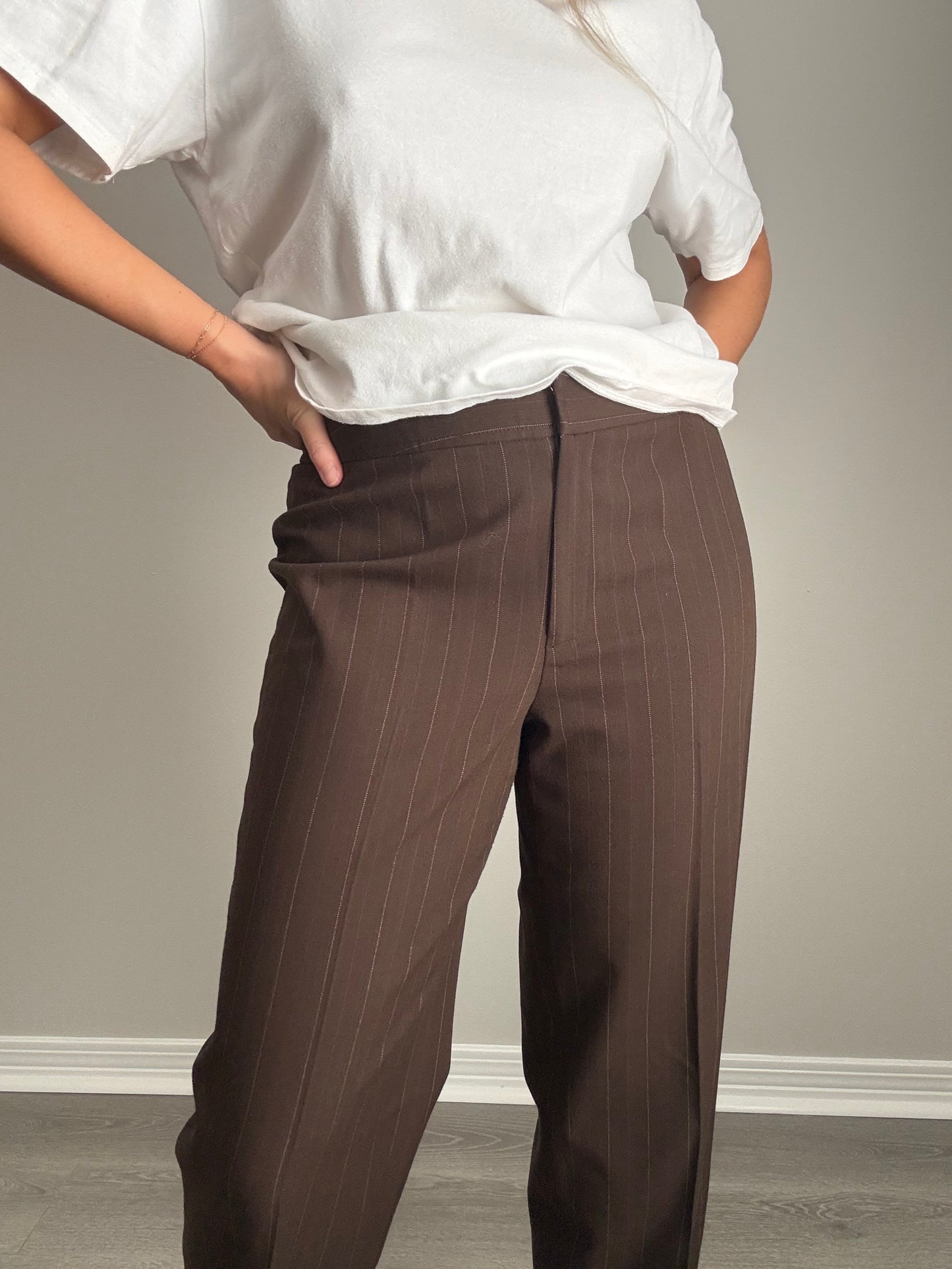 Brown Pin Stripe Trousers | 30" Waist