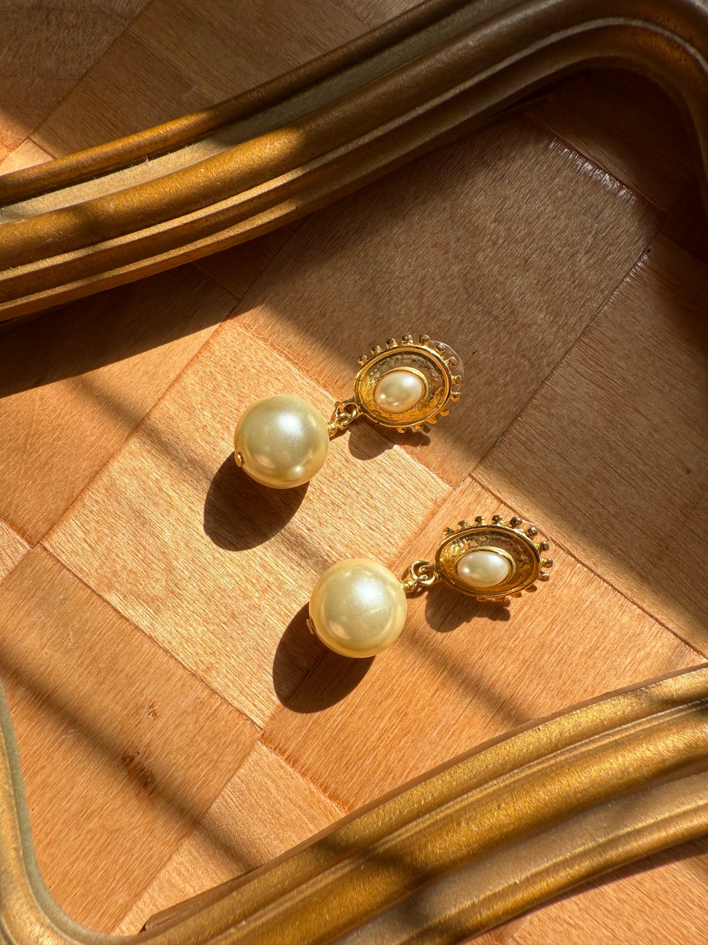 Gold Tone Faux Pearl Pierced Earrings