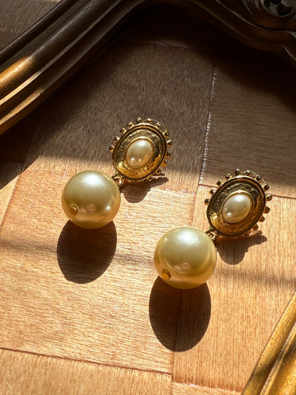 Gold Tone Faux Pearl Pierced Earrings