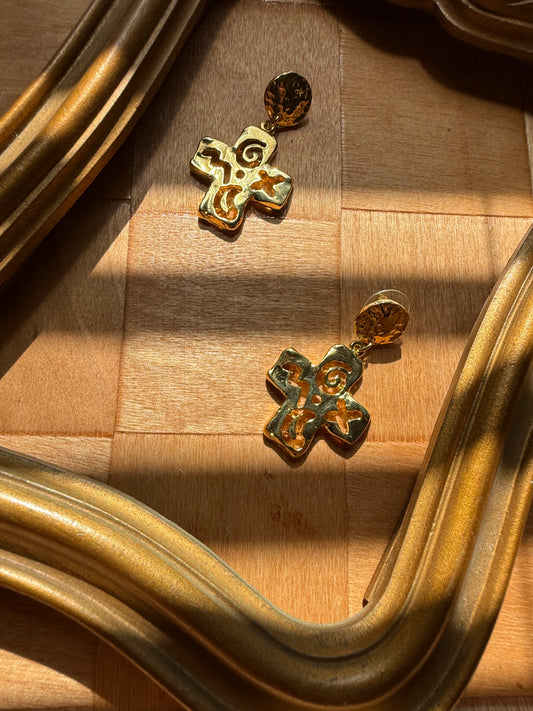 Gold Tone Cutout Cross Earrings