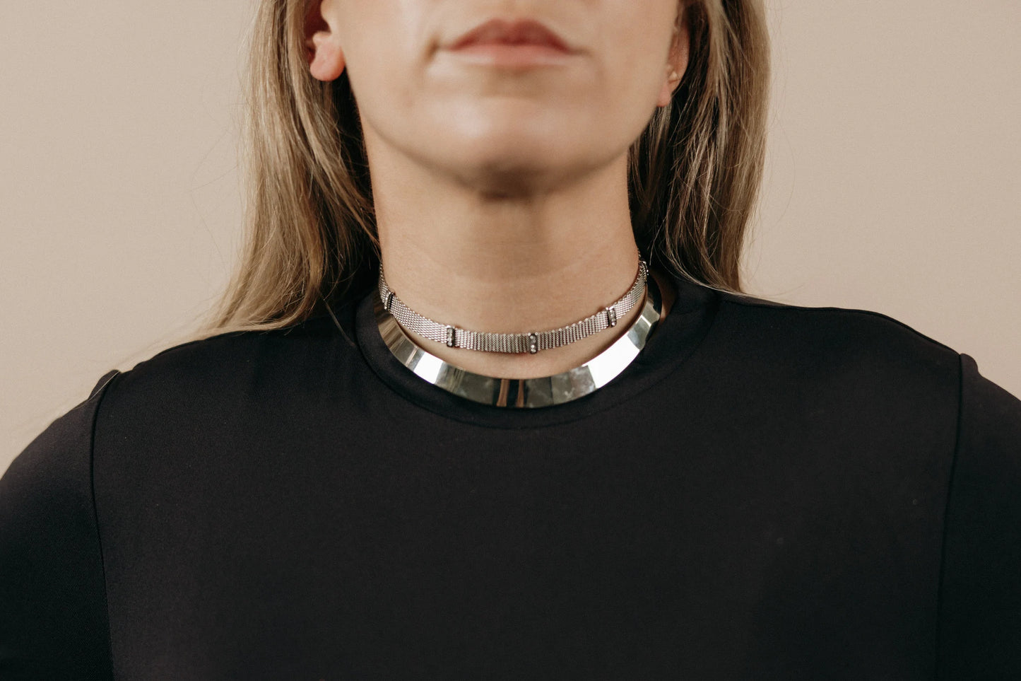 90s Silver Mesh Crystal Choker Necklace